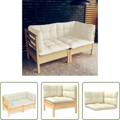 Divano da patio -  Divano da Giardino a 2 Posti con Cuscini Crema Massello di Pino