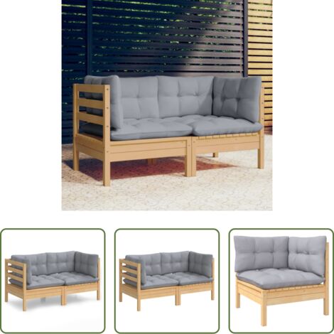 Divano da patio -  Divano da Giardino a 2 Posti con Cuscini Grigi Massello di Pino