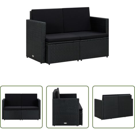 Divano da patio -  Divano da Giardino a 2 Posti con Cuscini Nero in Polyrattan