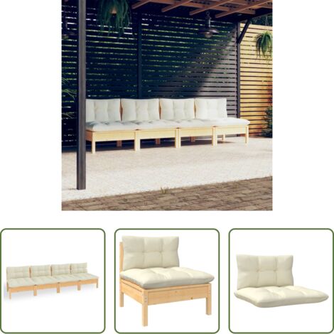 Divano da patio -  Divano da Giardino a 4 Posti con Cuscini Crema Massello di Pino