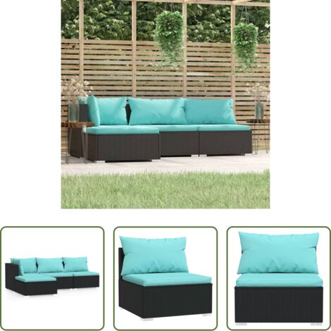 Divano da patio -  Set Divani da Giardino 4 pz con Cuscini in Polyrattan Nero