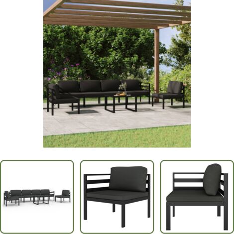 Divano da patio -  Set Divani da Giardino 7 pz con Cuscini in Alluminio Antracite