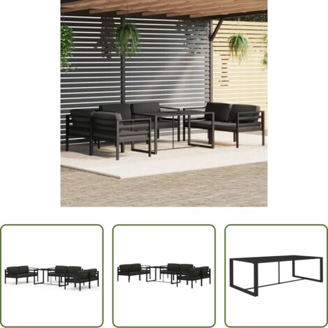 Divano da patio -  Set Divani da Giardino 7 pz con Cuscini in Alluminio Antracite