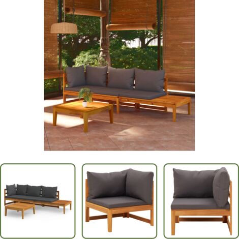 Divano da patio -  Set Divani Giardino 3 pz con Cuscini Grigio Scuro Legno Acacia