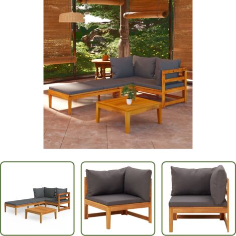 Divano da patio -  Set Divani Giardino 3 pz con Cuscini Grigio Scuro Legno Acacia