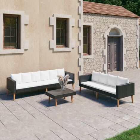 Divano da patio - vidaXL Set Divani da Giardino 3 pz con Cuscini in Polyrattan Nero - Tavolino da giardino