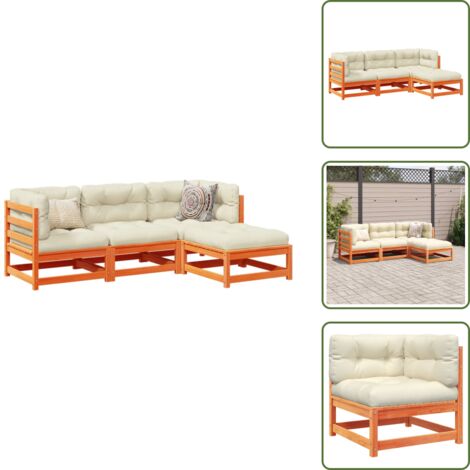 Divano da patio - vidaXL Set Divani Giardino 4pz con Cuscini Marrone Cera Massello Pino - Sedute angolari