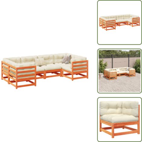 Divano da patio - vidaXL Set Divani Giardino 6pz con Cuscini Marrone Cera Massello Pino - Sedute angolari
