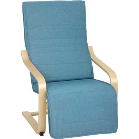 Divano da soggiorno con poggiapiedi regolabile, in tessuto sintetico effetto lino, ideale per ufficio e camera da letto, 66,5x94x100 cm, blu.