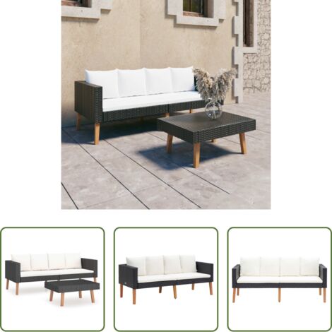 Divano da terrazza -  Set Divani da Giardino 2 pz con Cuscini in Polyrattan Nero