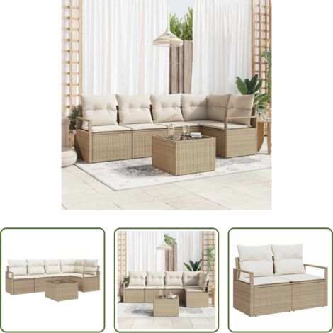 Divano da terrazza -  Set Divano da Giardino 6 pcs Beige e Crema polyrattan