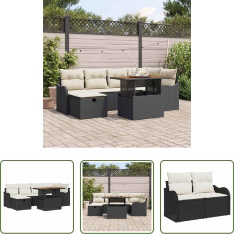 Divano da terrazza -  Set Divano da Giardino 7 pcs Nero polyrattan