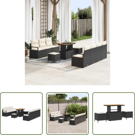 Divano da terrazza -  Set Divano da Giardino con cuscino 10 pcs Nero e Crema