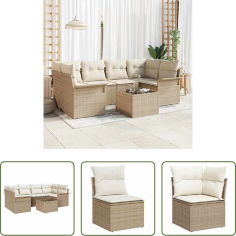 Divano da terrazza -  Set Divano da Giardino con cuscino 7 pcs Beige e Crema