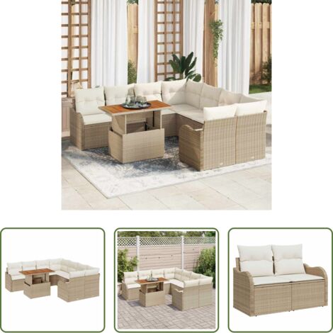 Divano da terrazza -  Set Divano da Giardino con cuscino 7 pcs beige e panna