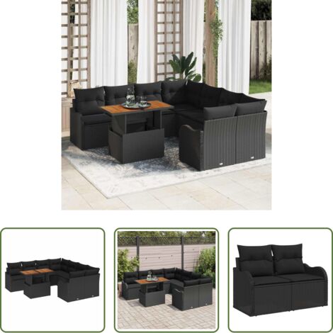 Divano da terrazza -  Set Divano da Giardino con cuscino 7 pcs Nero