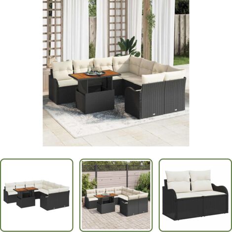 Divano da terrazza -  Set Divano da Giardino con cuscino 7 pcs Nero e crema