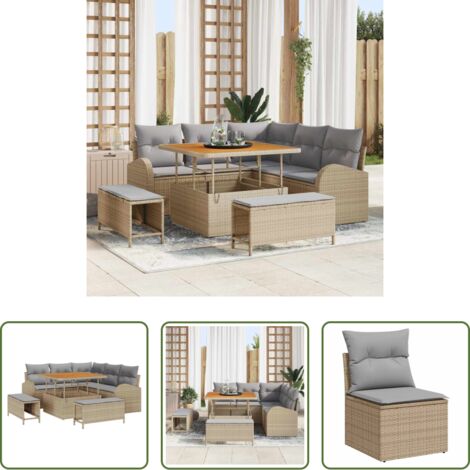 Divano da terrazza -  Set Divano da Giardino con cuscino 8 pcs Beige e Grigio Chiaro