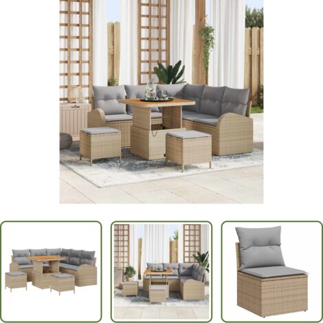Divano da terrazza -  Set Divano da Giardino con cuscino 8 pcs Beige e Grigio Chiaro
