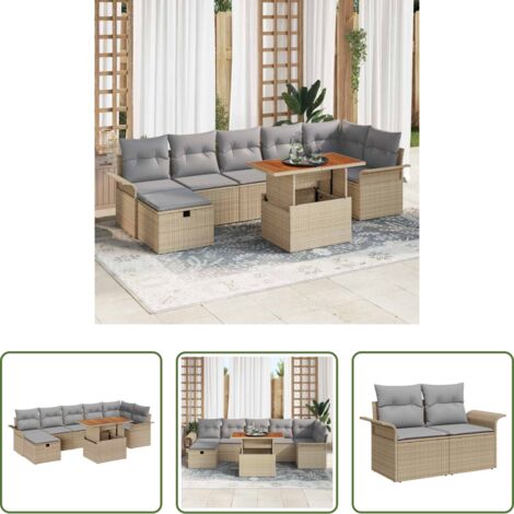 Divano da terrazza -  Set Divano da Giardino con cuscino 8 pcs Beige polyrattan