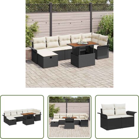 Divano da terrazza -  Set Divano da Giardino con cuscino 8 pcs Nero polyrattan