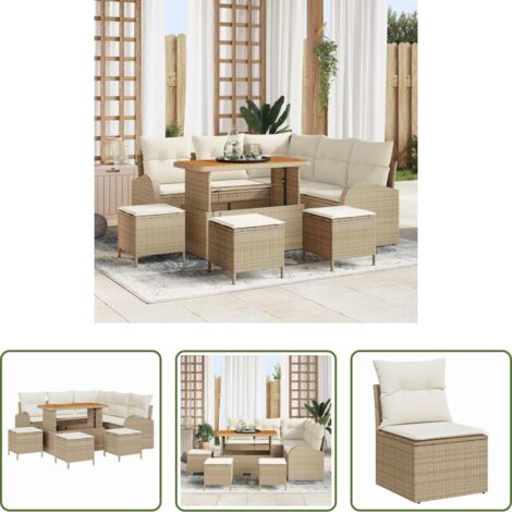 Divano da terrazza -  Set Divano da Giardino con cuscino 9 pcs Beige e Crema