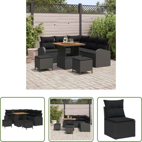 Divano da terrazza -  Set Divano da Giardino con cuscino con archiviazione 8 pcs Nero