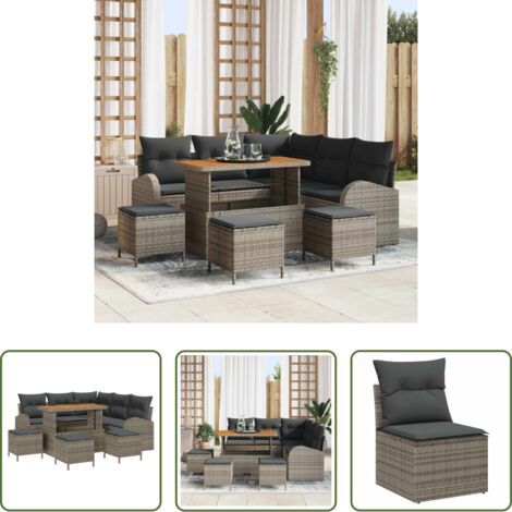 Divano da terrazza -  Set Divano da Giardino con cuscino con cuscino 9 pcs Grigio