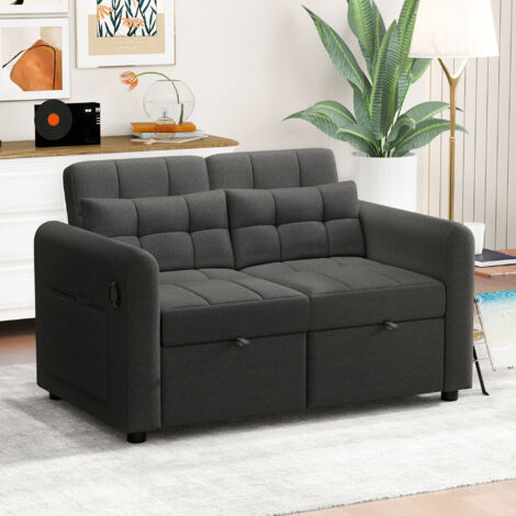 Divano Doppio 142x85x83 cm, 3 in 1, 3 Posizioni, Comodo con 2 Cuscini, porta USB, Schiuma ad Alta Densità, Grigio, per Soggiorno