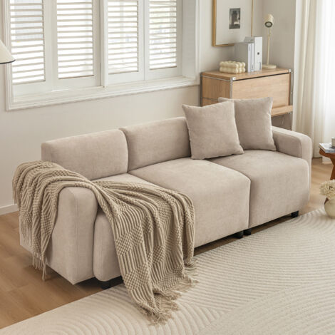 Divano dritto, divano lungo 3 posti con cuscini, beige