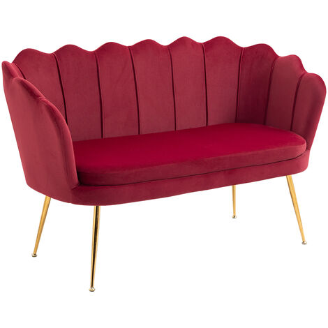 Divano Due 2 Posti In Velluto Forma Conchiglia Gambe In Metallo 133x63x75 Cm Camera Soggiorno Ufficio Ciliegia