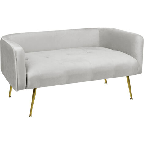 Divano Due Posti In Velluto Gambe In Acciaio Color Oro Divanetto 2 Persone 126x49x57 Cm Design Moderno Soggiorno Panca Pie Di Letto - Grigio chiaro