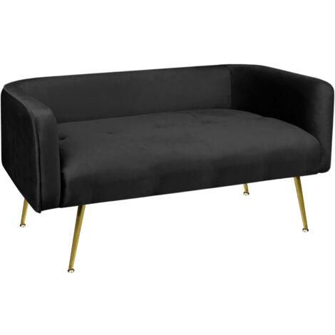 Divano Due Posti In Velluto Gambe In Acciaio Color Oro Divanetto 2 Persone 126x49x57 Cm Design Moderno Soggiorno Panca Pie Di Letto - Nero