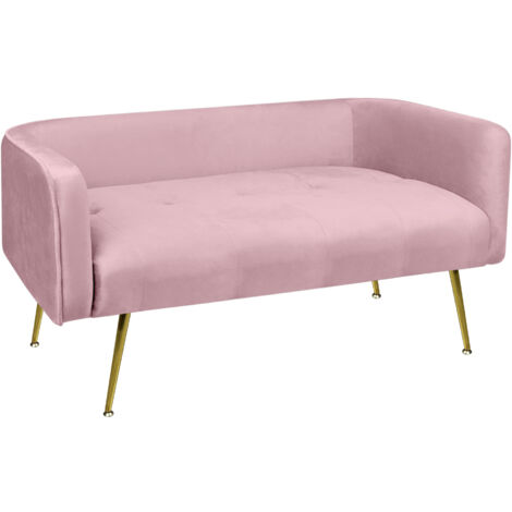 Divano Due Posti In Velluto Gambe In Acciaio Color Oro Divanetto 2 Persone 126x49x57 Cm Design Moderno Soggiorno Panca Pie Di Letto - Rosa