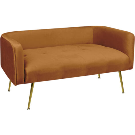 Divano Due Posti In Velluto Gambe In Acciaio Color Oro Divanetto 2 Persone 126x49x57 Cm Design Moderno Soggiorno Panca Pie Di Letto - Ruggine