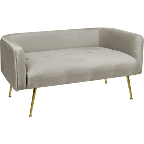 Divano Due Posti In Velluto Gambe In Acciaio Color Oro Divanetto 2 Persone 126x49x57 Cm Design Moderno Soggiorno Panca Pie Di Letto - Tortora