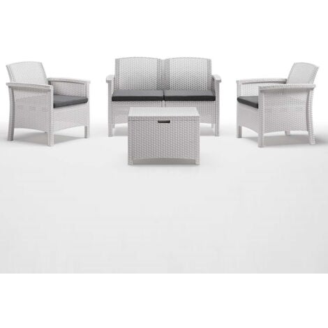 Divano due sedute con Poltrone e Tavolino/Salotto/Salottino per Esterno/Arredo Giardino - Mod. Colmar Bianco