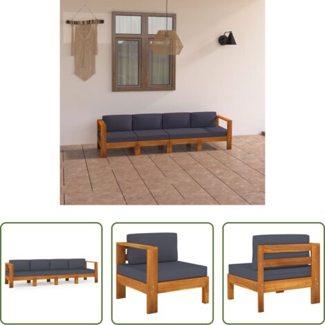 Divano esterno -  Divano da Giardino 4 Posti Cuscini Grigio Scuro Legno di Acacia