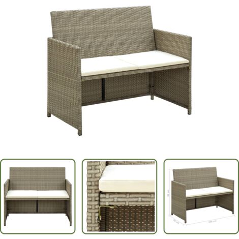 Divano esterno -  Divano da Giardino a 2 Posti con Cuscini Beige in Polyrattan