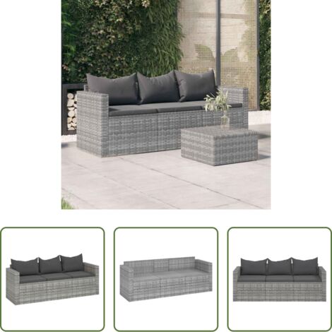 Divano esterno -  Divano da Giardino a 3 Posti con Cuscini in Polyrattan Grigio