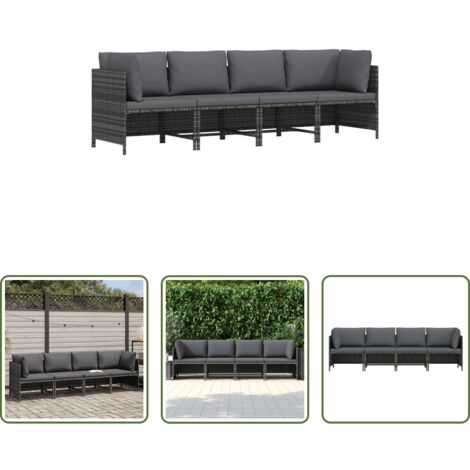 Divano esterno -  Divano da Giardino a 4 Posti con Cuscini in Polyrattan Grigio