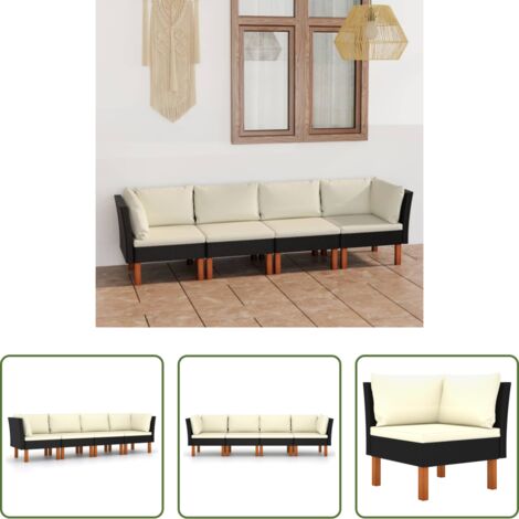 Divano esterno -  Divano da Giardino a 4 Posti con Cuscini Nero in Polyrattan