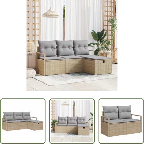 Divano esterno -  Set di divani 4 pcs Beige e Grigio Chiaro polyrattan