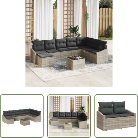 Divano esterno -  Set di divani con cuscino 9 pcs Grigio chiaro polyrattan
