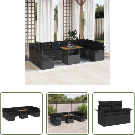 Divano esterno -  Set Divano da Giardino 11 pcs Nero Poly Rattan