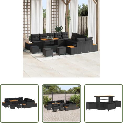 Divano esterno -  Set Divano da Giardino 14 pcs Nero polyrattan