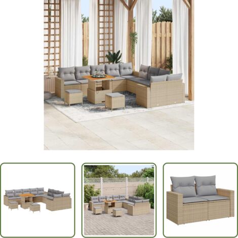 Divano esterno -  Set Divano da Giardino 17 pcs Beige e Grigio Chiaro polyrattan