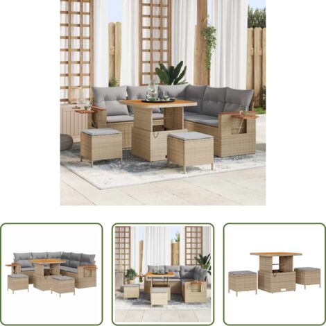 Divano esterno -  Set Divano da Giardino 9 pcs Beige e Grigio Chiaro polyrattan