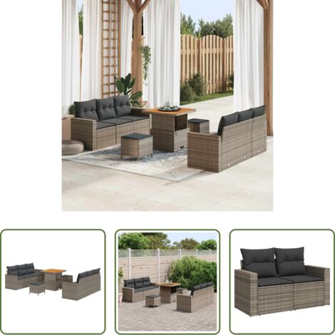 Divano esterno -  Set Divano da Giardino 9 pcs Grigio polyrattan
