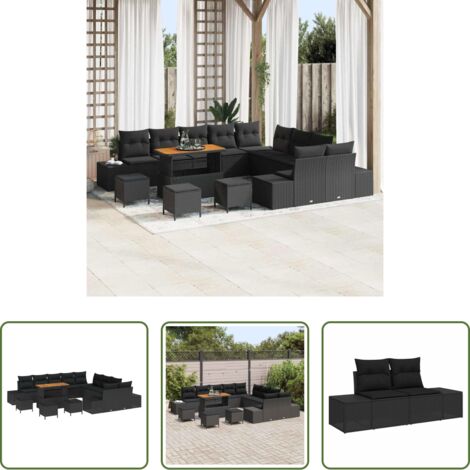 Divano esterno -  Set Divano da Giardino con cuscino 14 pcs Nero Poly Rattan